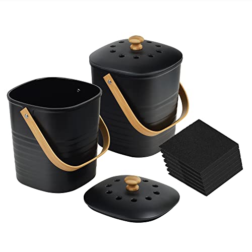 Impresa 2 Pack Bamboo Compost Bin for Kitchen