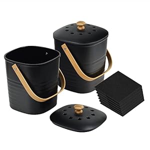 IMPRESA [2 Pack] Bamboo Compost Bin for Kitchen – Holds 1 Gallon Each – Countertop Compost Bin with Lid – Bamboo Kitchen Composter – Indoor Compost Bin for Food Waste