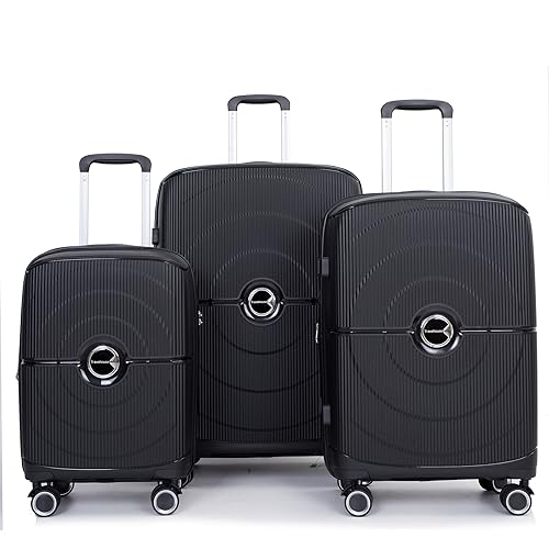 Expandable Hardshell Suitcase Double Spinner Wheels PP Luggage Sets Lightweight Durable Suitcase with TSA Lock,3-Piece Set (20/24/28),Black2