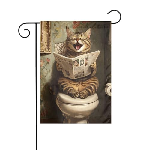 Funny Tabby Cat Laughing Toilet Garden Flag 12x18 Vertical Double Sided Farmhouse Holiday Outside Decorations Yard Flag