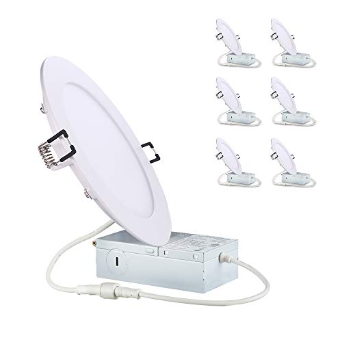 6-inch LED Recessed dimmable Slim-Downlight - POPANU Canless Ceilling Lights with Junction Box, IC Rated ETL 15W 1050lm LED Panel Light, 3000K Warm White, 6 Pack