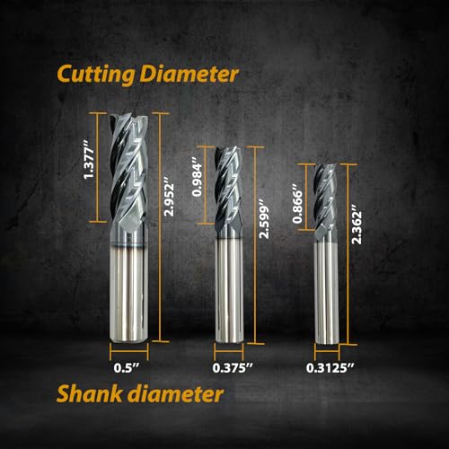 Image of 6Pcs Carbide End Mill Set 1 /8 inch 3 /16 inch 1 /4 inch 5 /16 inch 3 /8 inch 1 /2 inch 4 Flute AlTiN Coated HRC 45-55 for Alloy Steels Hardened Steel Metal CNC Router Bits