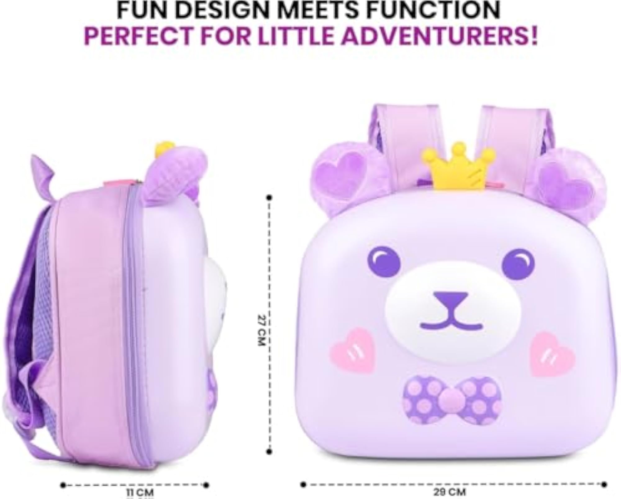 1 Pc Cute Bear Kids Backpack Hard Shell School Bag with Crown Design