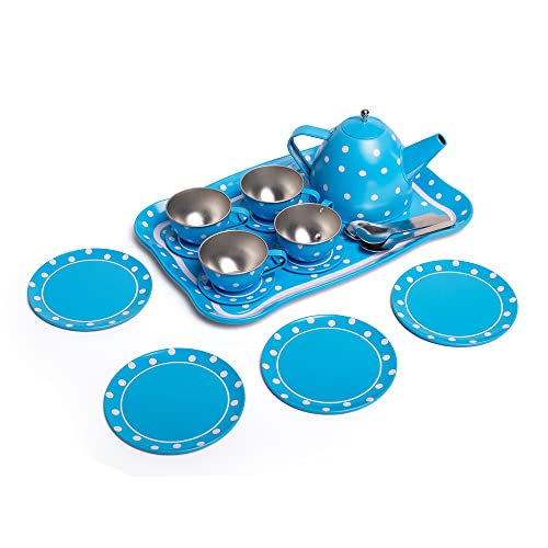 Bigjigs Toys Blau-weiß gepunktetes Teeservice – Bild 8