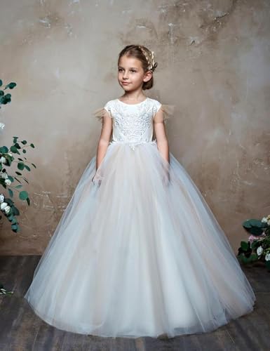 Flower Girl Dresses for Wedding Lace Applique First Communion Dress Tulle Pageant Dress for Girls Ball Gown3