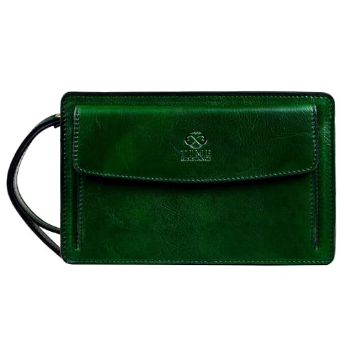Image of Time Resistance Leather Clutch for Men Organizer Wrist Bag Briefcase Handmade in Italy Gift Box Included