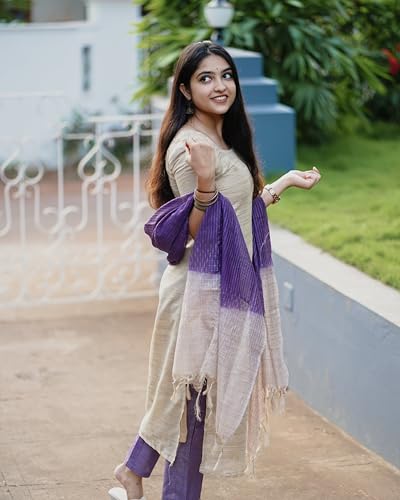 Image of GoSriKi Women's Chanderi Straight Solid Kurta with Pant & Dupatta