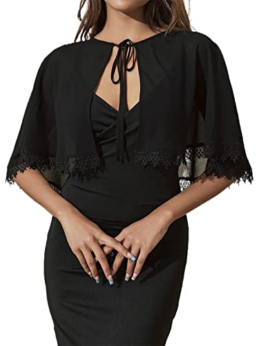GORAIS Black Chiffon Shrugs for Evening Dresses Formal Shawls and Wraps Cosplay Shoulder Cover Up for Women Dressy