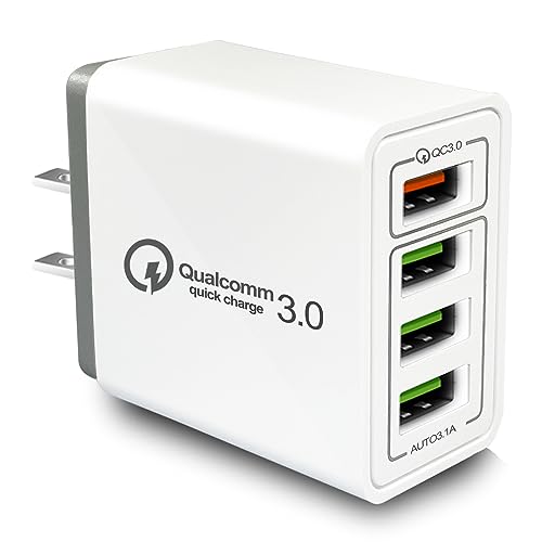 USB Charger 40W Quick Charge 3.0, CARZONJX 5V/3.1A 4 Port Fast Charging Block [with LED Light] Wall Charger Plug Cube for Galaxy/Note/Edge, iPhone 17 16 15 14 13 12 11 X 8, iPad, LG, Moto, Switch
