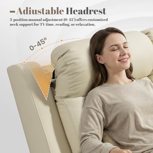 Image of Zero Wall Hugger Power Reclining Loveseat with Adjustable Headrest, Power Loveseat Recliner Sofa with USB&Type-C Ports, Wall Hugger Reclining Loveseat for Living Room (PU Beige, 2 Seater)
