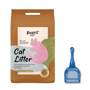 ROBUST Premium Cat Litter with Scooper | Easy Clumping | 100% Natural Bentonite Clay | Jasmine Fragrance | 5Kg Bag with Zipper (5 Kg)