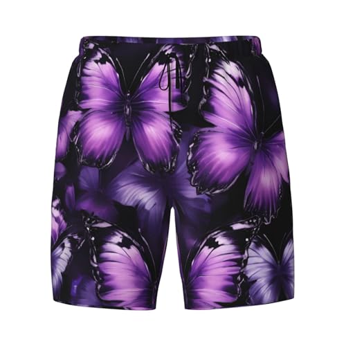 Short de bain respirant violet et noir imprimé papillon - 5