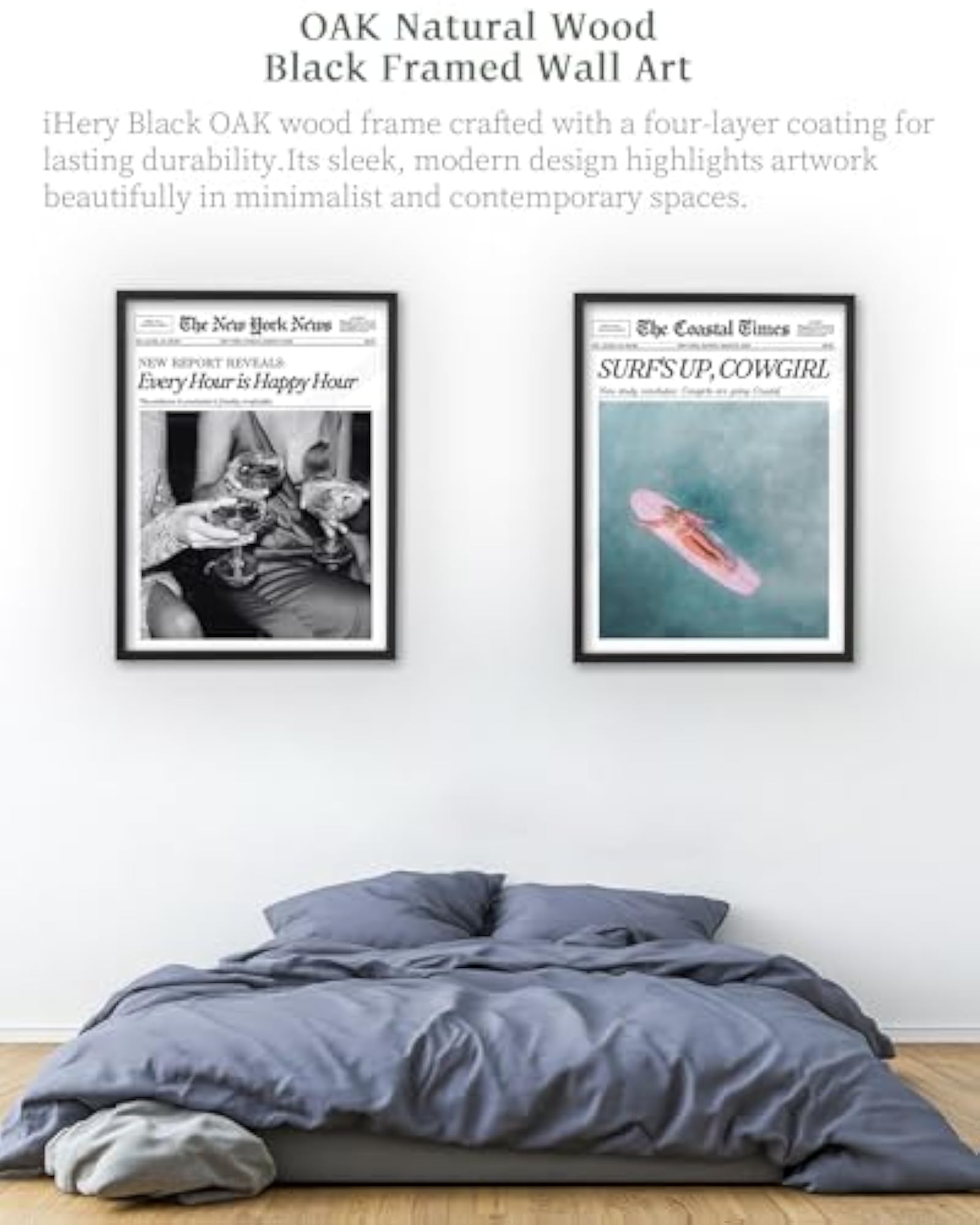 Every Hour Is Happy Hour Black Framed Newspaper Wall Art