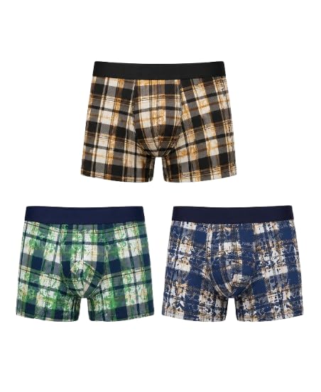 Men’s Checkered Printed Boxer Briefs Pack of 3 – Soft Stretch Cotton Blend Trunks-image-13