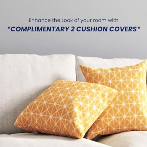 Image of Urban Space 100% Cotton Semi Sheer Curtain for Door, Bohemian Curtains 7 Ft Long with Eyelets and Tieback, 2 Curtains with 2 Cushion Covers (Door- 7 X 4Ft, Cushion Cover- 16X16 Inch, Yellow Star)