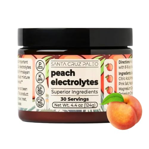 Image of Santa Cruz Paleo Electrolyte Powder, Peach Flavor, Sugar Free Hydration Drink Mix with Himalayan Pink Salt, Sea Salt, Magnesium Glycinate, Potassium Chloride, Sweetened with Stevia, 30 Servings