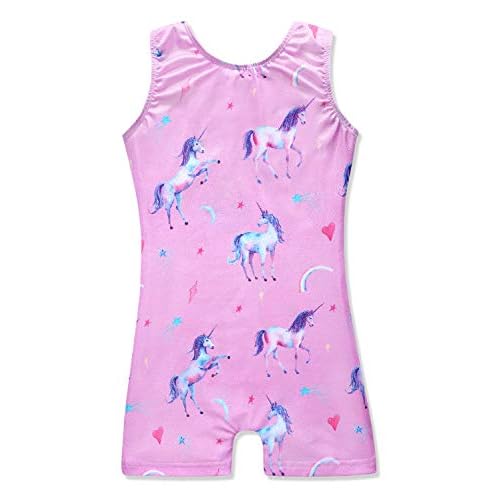 HOZIY Girls Gymnastics Leotards for Kids Tumbling Outfits Biketard Sparkle Adorable Pattern 6-7 Years Unicorn Orchid