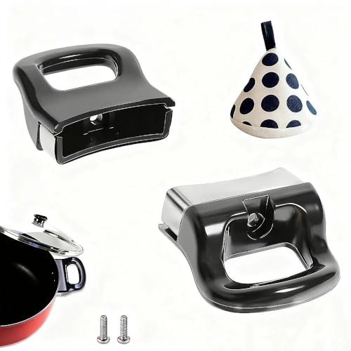 MUNTE 2 Piezas Asas para Ollas Negro, Mango de Olla a Presión Aleación de Aluminio, Mango Lateral de Olla Metal, con Tornillos y Tapa Anti-Quemaduras, para Ollas a Presión y Guisos
