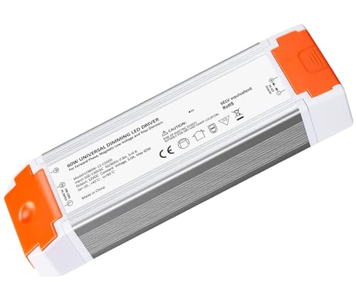 Image of 60W Dimmable Led Driver, 12V Triac ELV /MLV Dimmable Power Supply,120AC to 12 Volt DC Transformer Compatible with Lutron and Leviton Dimming Switches for LED Strip Lights