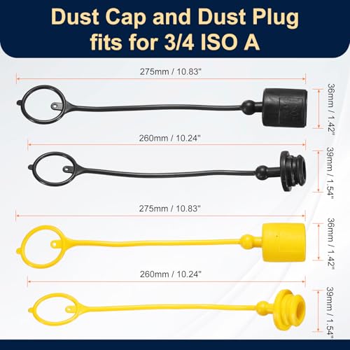 Image of HARFINGTON 2Sets 3 /4 Hydraulic Hose Dust Cap and Plug Kit, ISO-A Male Dust Cap & Female Plug Cover Quick Disconnects Air Coupler Cover Port Plug Fittings with Retention Ring, Black /Yellow
