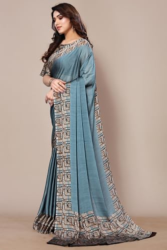 Image of MIRCHI FASHION Saree for Woman Chiffon Georgette Solid with Contrast Border | Lightweight Daily Wear Women's Sari and Printed Blouse Piece