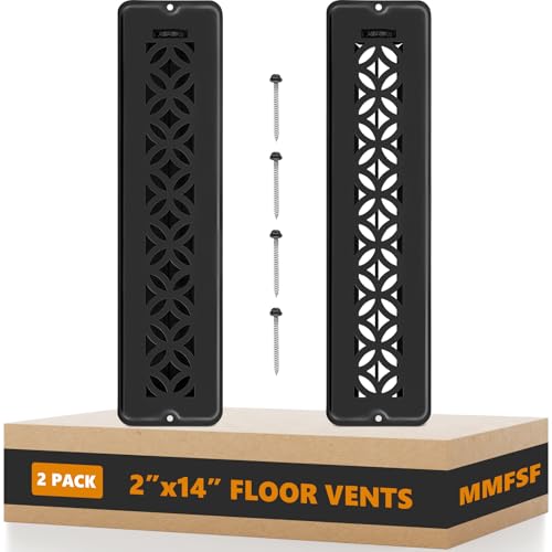 2 Pack Floor Vent Covers Floor Register 2x14 Adjustable Decorative Vent Covers for Home Floor Ceiling or Sidewall Vent with Screws Rust-Proof Heavy Duty Walkable Steel Floor Vents (2 X 14)