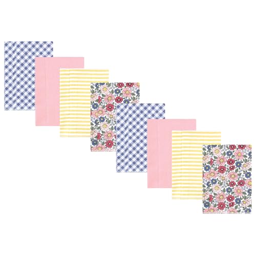 Image of Hudson Baby Cotton Poly Flannel Burp Cloths Multipack, Pink Blue Pretty Floral 8-Pack, One Size