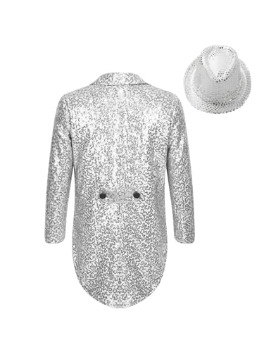 Sholeno Kids Boys Sparkly Jacket Coat One Button Blazer Tuxedo Wedding Tailcoat Jacket Outerwear with Hat Evening Gowns2