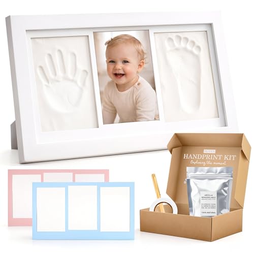 BUDYX   Marco Huellas Bebe Recien Nacido. Cuadro Regalo y recuerdo Original para Nacimiento, Bautizo, Bebes, Recien Nacidos, Embarazadas, Baby shower, Kit Foto para Bebé Niño, Niña con arcilla