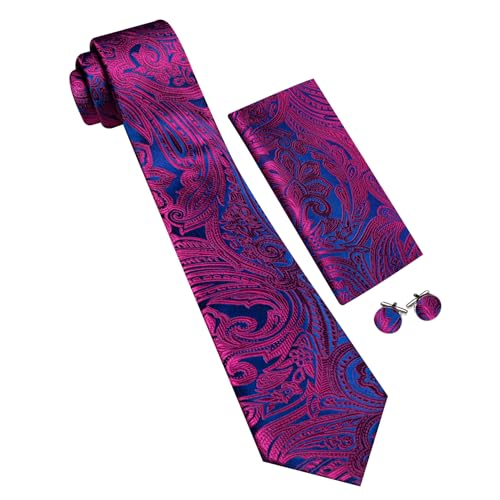 Image of Barry.Wang Paisley Tie Fashion Set Hanky Cufflinks Neckties for Men Woven Silk