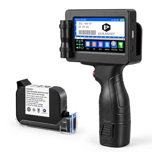 Eurannit Hands trahl drucker E55 mit schnell trocknender W6900K Tinten patrone, tragbare Hand drucker pistole 12.7mm Düse für Seriennummern Logo DIY QRCode Barcodes, Druck auf Karton Kunststoff Metall