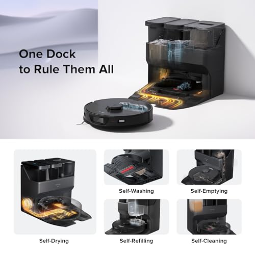 Image of roborock S7 Max Ultra Robot Vacuum and Mop Combo, Auto Mop Drying /Washing, Self-Emptying, Self-Refilling, 5500Pa Suction, Reactive Tech Obstacle Avoidance, Black (RockDock Ultra Series)