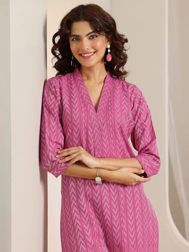 Image of Libas Woven Design Cotton Blend Straight Kurta With Trouser and Dupatta