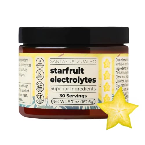Image of Santa Cruz Paleo Electrolyte Powder, Starfruit Flavor, Sugar Free Hydration Drink Mix with Himalayan Pink Salt, Sea Salt, Magnesium Glycinate, Potassium Chloride, Sweetened with Stevia, 30 Servings