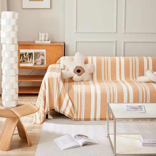 KAMIMORI ソファカバー 3人掛け 2人掛け 1人掛け 肘付き 肘なしマルチカバーソファー おしゃれ かけるだけ 長方形 大判 ストライプ 犬猫対策 シェニール 滑り止め 防塵カバー フリンジ付き 多機能 テーブルクロス 柔らかく 吸湿 通気 速乾