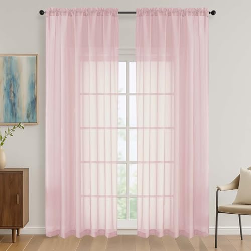 Image of OVZME Blush Pink Bedroom Curtains 2 Panel Sets 90 Inch Length, 59 Inch Extra Wide Light Filtering Light Weight Soft Window Treatment Panels for Study Room Living Room Guest Room, 59Wx90L Inches