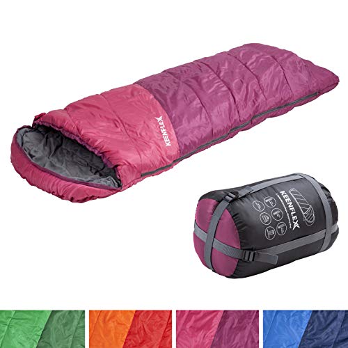 KeenFlex Saco de Dormir para Todo el año Resistente al Agua y con Sistema de Control avanzado de la Temperatura  Ideal para Camping Senderismo Festivales pos su Sistema Doble (Morado)