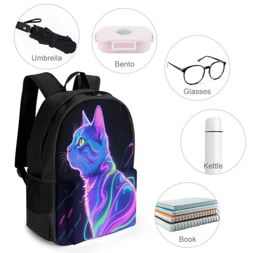 Supdreamc Backpack Multipurpose Anti-Theft Large Capacity Bookbag - Neon Line Cat Art Travel Hiking Daypack With Side Pockets4