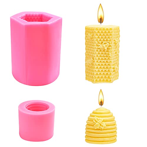 ZACUDA 2 PCS Molde de Vela de Panal 3D Moldes de Silicona para Velas de Panal Molde para Velas de Abeja Molde de Cera de Abeja 3D Molde para Velas de Colmena para Jabón Tarta Chocolate Cubos de Hielo