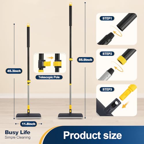 Yocada Boden-Scheuerbürste, 142 cm, Teleskopgriff, 2-in-1-Schabbürste, steife Borsten, Duschschrubber für die Reinigung von Terrasse, Badezimmer, Garage, Küche, Wand, Terrasse, Wanne, Fliesen