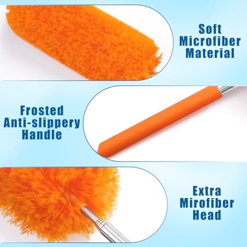 Image of Tanlade 12 Pcs Microfiber Feather Duster for Cleaning 13-31 Inch Extendable Cobweb Dusters Ceiling Fan Duster Washable Bendable Tool for Office Car Window Furniture (Orange)