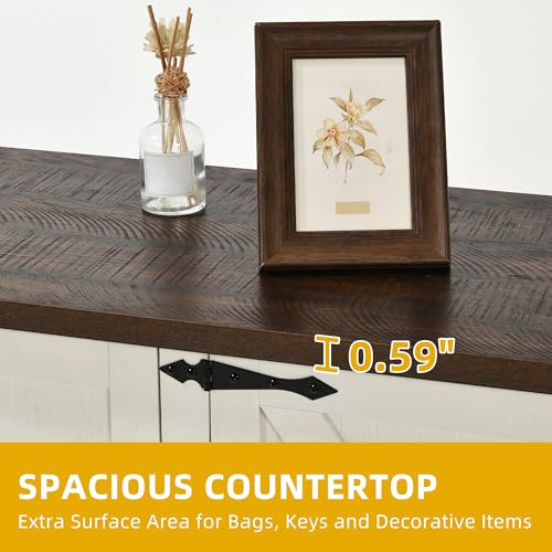 DWVO 59'' Sideboard Buffet Cabinet, Farmhouse Coffee Bar Cabinet with Adjustable Shelves for Living Room, Entryway, Rustic White