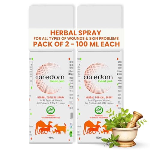 Caredom Heal Pet | Veterinary Herbal Spray | Other Pets & Dog Spray for All Types of Wounds | Veterinary Ointment for Burns, Cuts, Skin Problems & F.M.D. Lesions | 100ml Each | Pack of 2