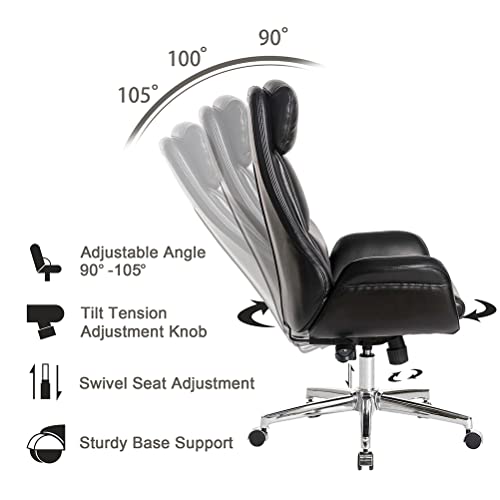 Glitzhome Mid-Century Modern Air Leatherette Adjustable Swivel High Back Office Chair, Black #TOP4