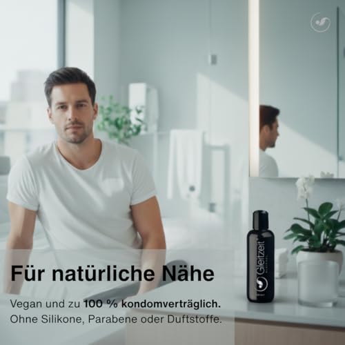 Gleitzeit® Gleitgel Wasserbasis Männer sensitiv 250ml – Gleitmittel hautfreundlich, geruchslos, nicht klebrig - Farb- sowie Duftstofffrei – unterstützt natürliche Gleitfähigkeit – Intimgel