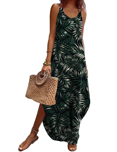 Image of Zeagoo Women's Casual Sundress Summer Maxi Sleeveless V Neck Split Boho Beach Dress Travel Vacation Dress with Pockets