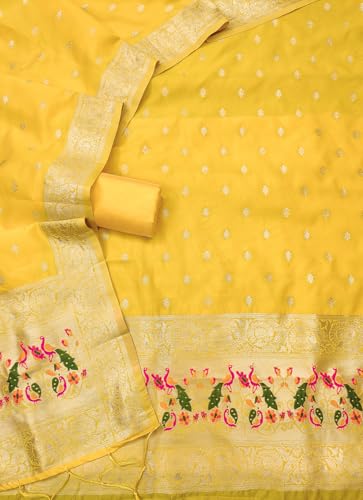 Image of DEVANGI Women's Pathni Banarasi Silk Unstitched Salwar Suit Dress Material With Dupatta
