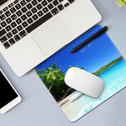 Image of Square Mouse Pad with Stitched Edge, Premium Mousepad Washable Cloth. Computer Mouse Pad with Non-Slip Rubber Base, Mouse Pads for Computers Laptop Mouse 9.25x7.75x0.12 inch-Beach1