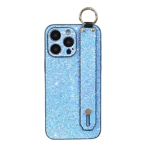 Housse de poudre flash pour iPhone avec bracelet antichoc de couleur bleu