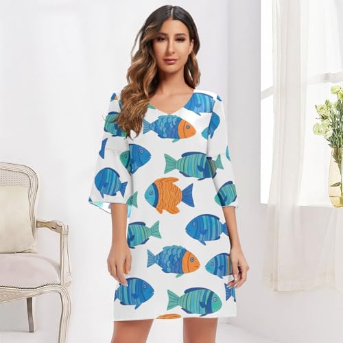 Robe en mousseline bleu Cute Fish idéale pour vos soirées d'été